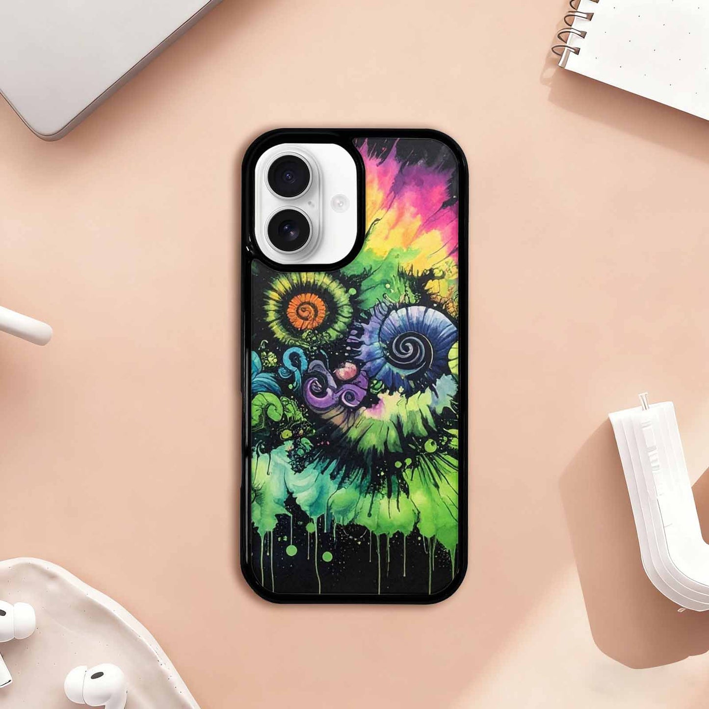 iPhone 17 Case — Black & Green Ink Tie Dye, Custom Print Case Cover