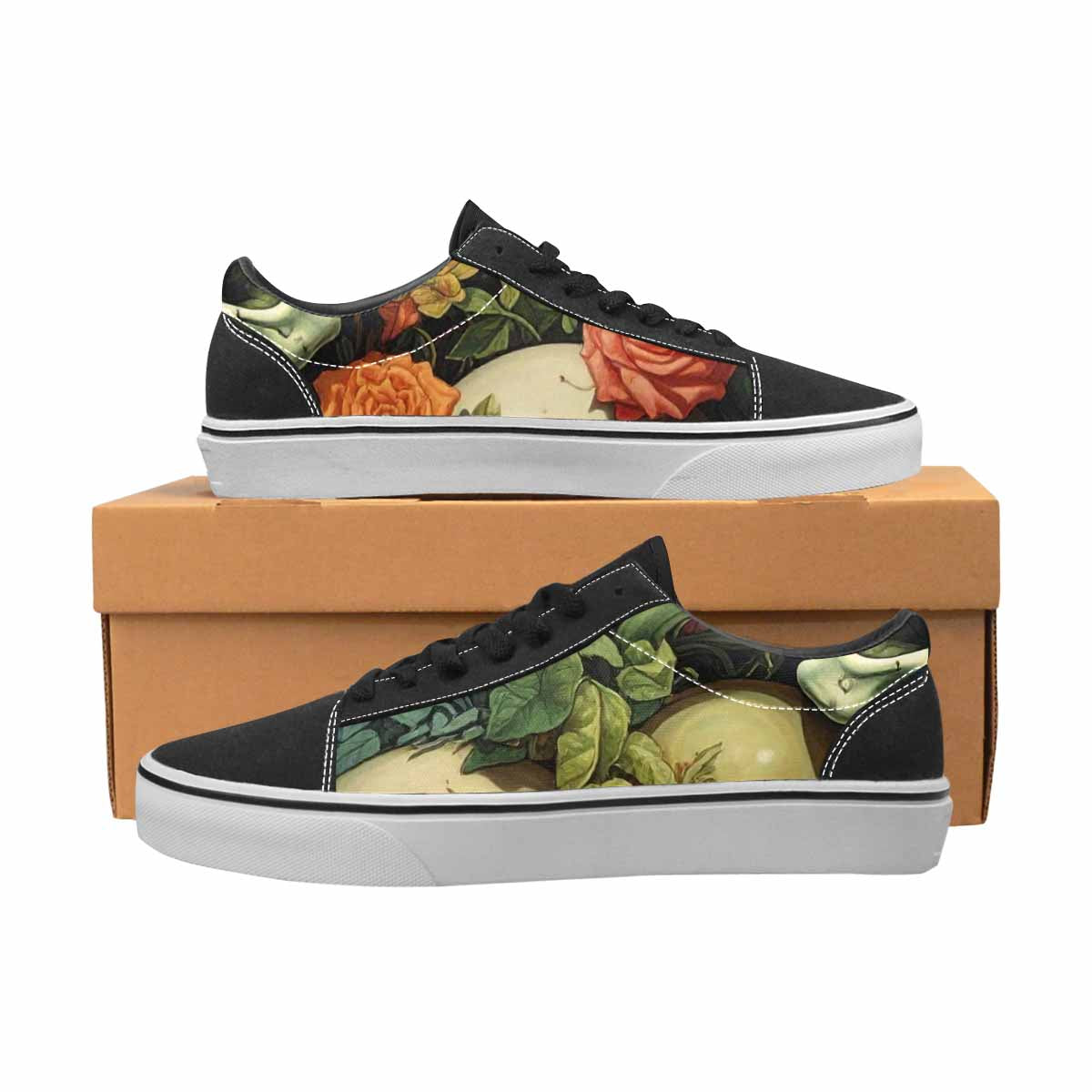 WOMEN'S Skulls Botanical Skulls Lace-Up Canvas Surreal Custom Shoes
