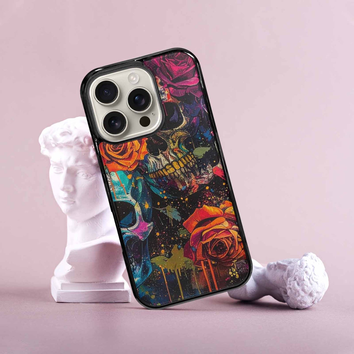 iPhone 16 Pro Case — Skulls Roses Acid Wash Custom, Personalized Phone Case
