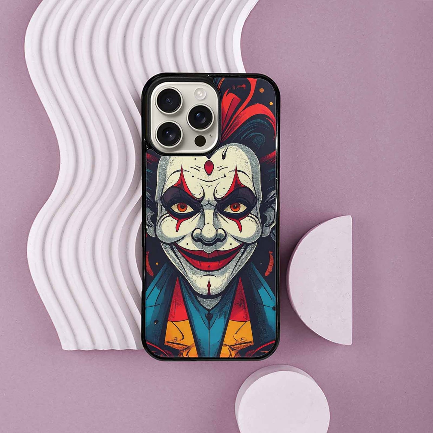 iPhone 16 Pro Max Case — Evil Circus Heads Faces Overlapping Patterns, Custom Printed Phone Case