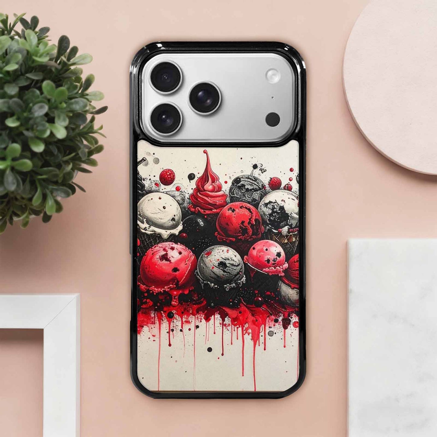 iPhone 17 Pro Max Case — Black & Red Ink Original Art, Custom Designed Case Cover