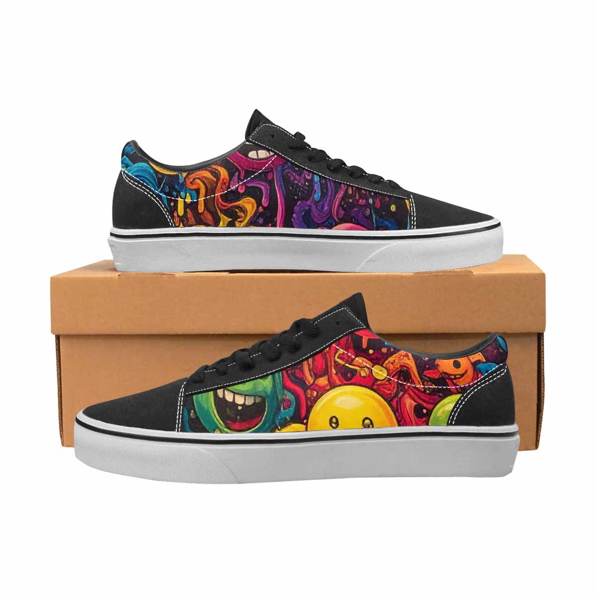 WOMEN'S Yellow Smiley Face Canvas Lace-Up Neon Fantasy Custom Shoes