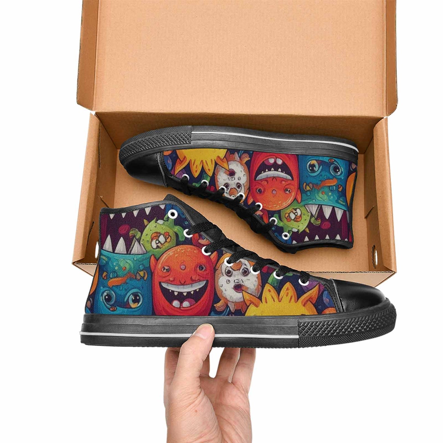 WOMEN'S Cartoon Monster Character High Top Canvas Wallpaper Art Custom Sneakers