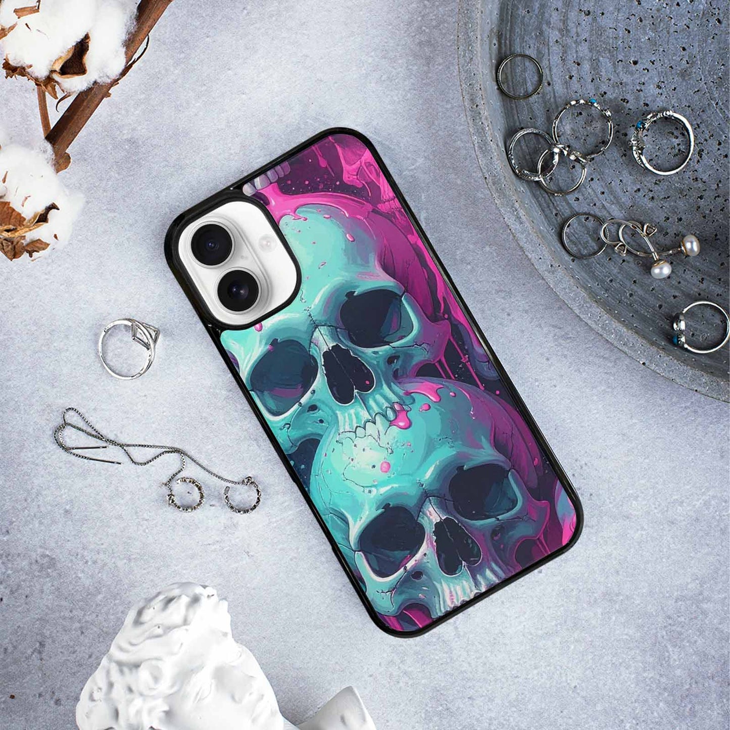 iPhone 16 Plus Case — 1000\'s Of Skulls Overlapping Each Other, Custom Art Phone Cover