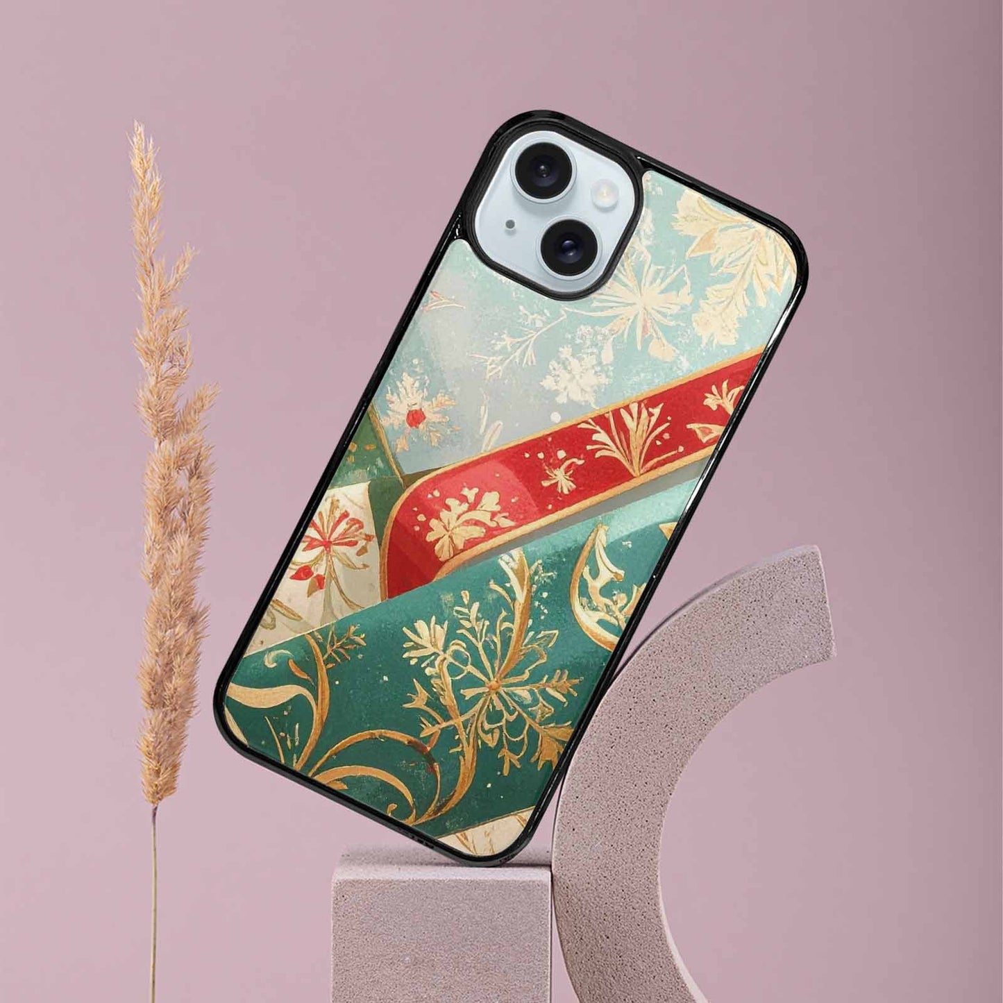 iPhone 15 Plus Case — Christmas Wrapping Paper Pattern Art Wallpaper, Unique Phone Case Design