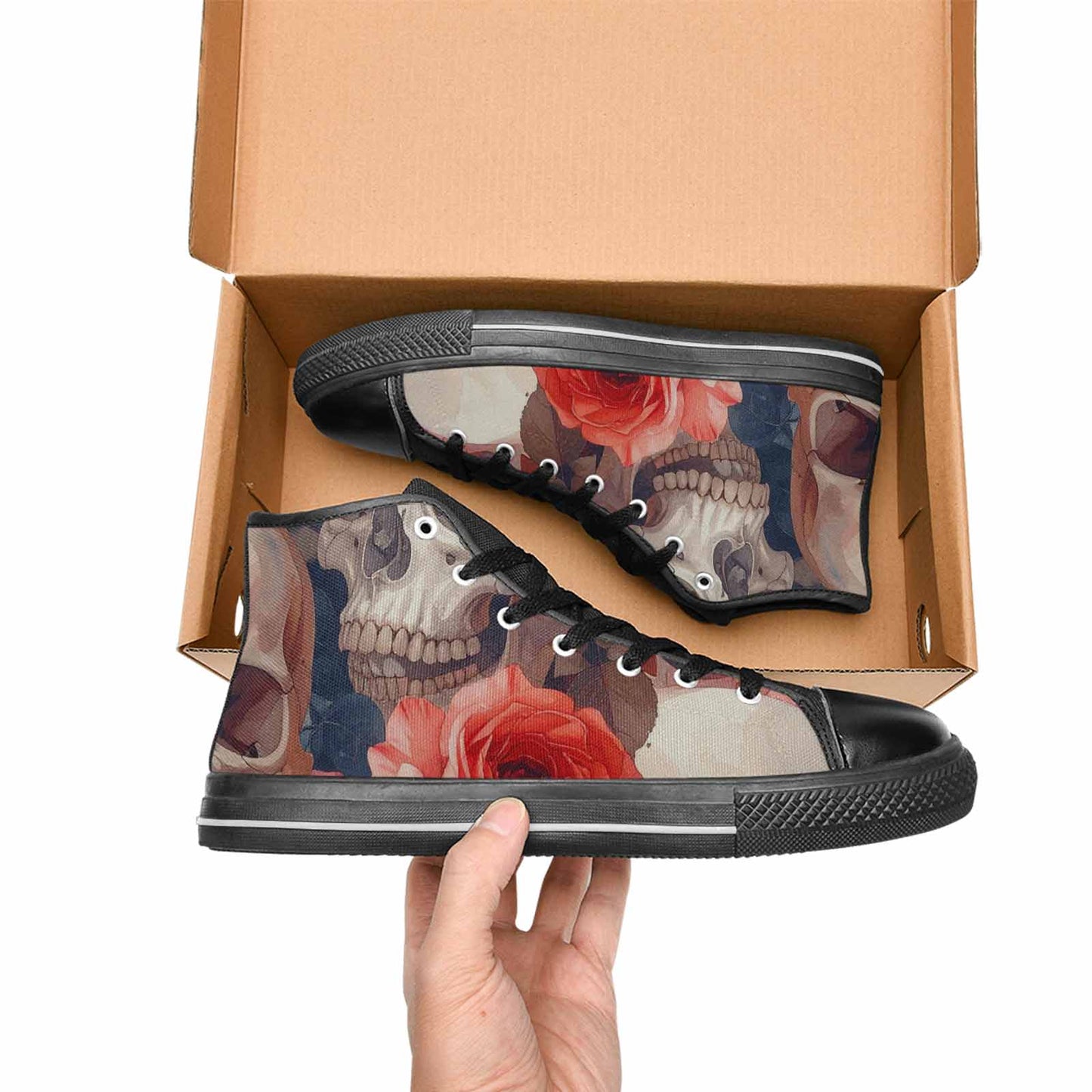 WOMEN'S Skulls Roses Soft Airbrush High Top Canvas Aesthetic Shoes