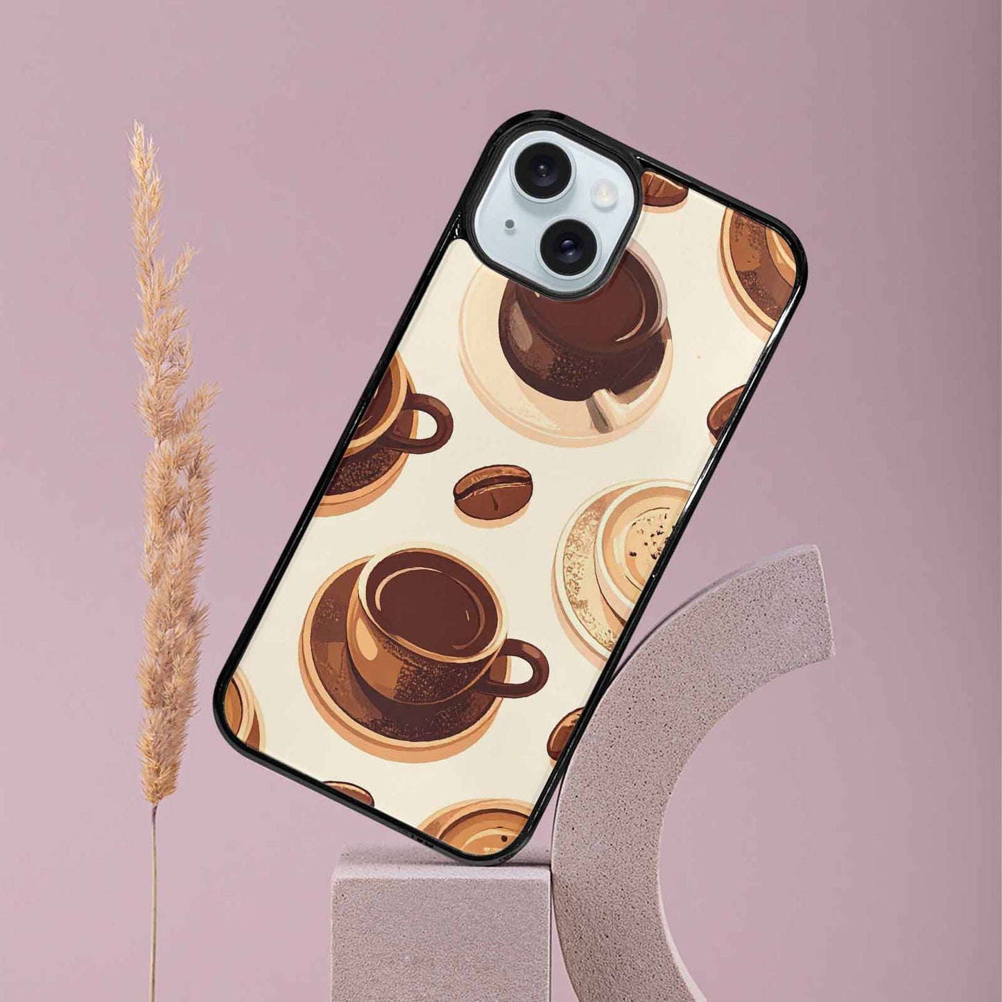 iPhone 15 Plus Case — Coffee Cup And Bean Pattern Seamless, Custom Print Case Cover