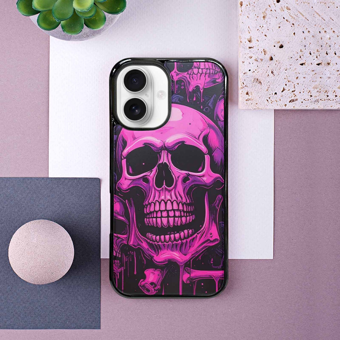 iPhone 16 Case — Pink Purple Skeletons Neon Drip Melting, Unique Phone Case Design