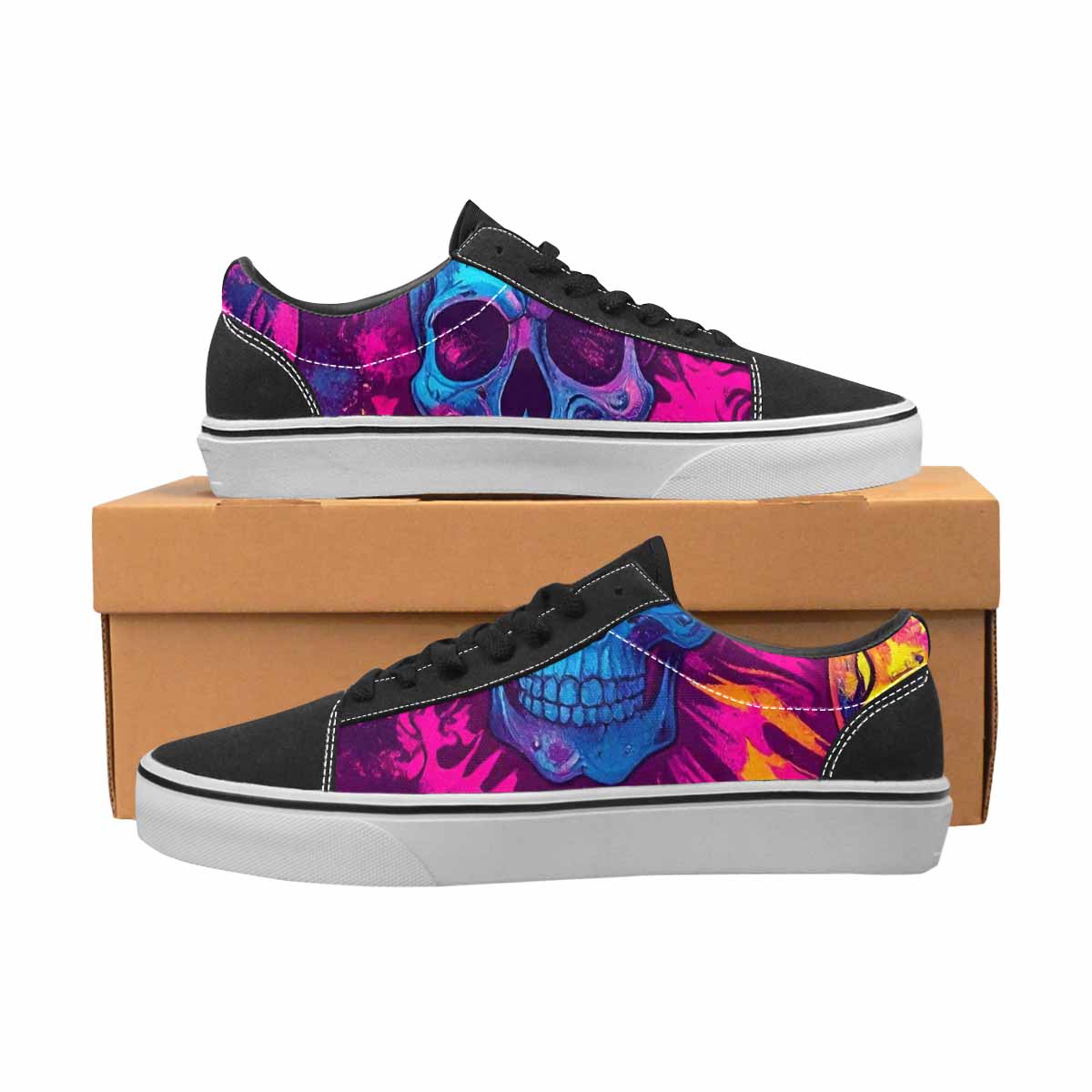 WOMEN'S Tie Dye Skulls Print Canvas Lace-Up Grunge Custom Sneakers