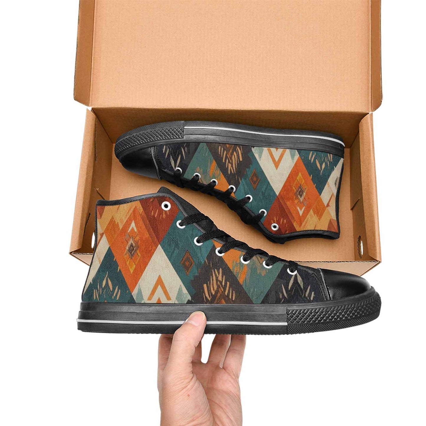 WOMEN'S Southwestern Geometric Diamond High Top Canvas Grunge Shoes