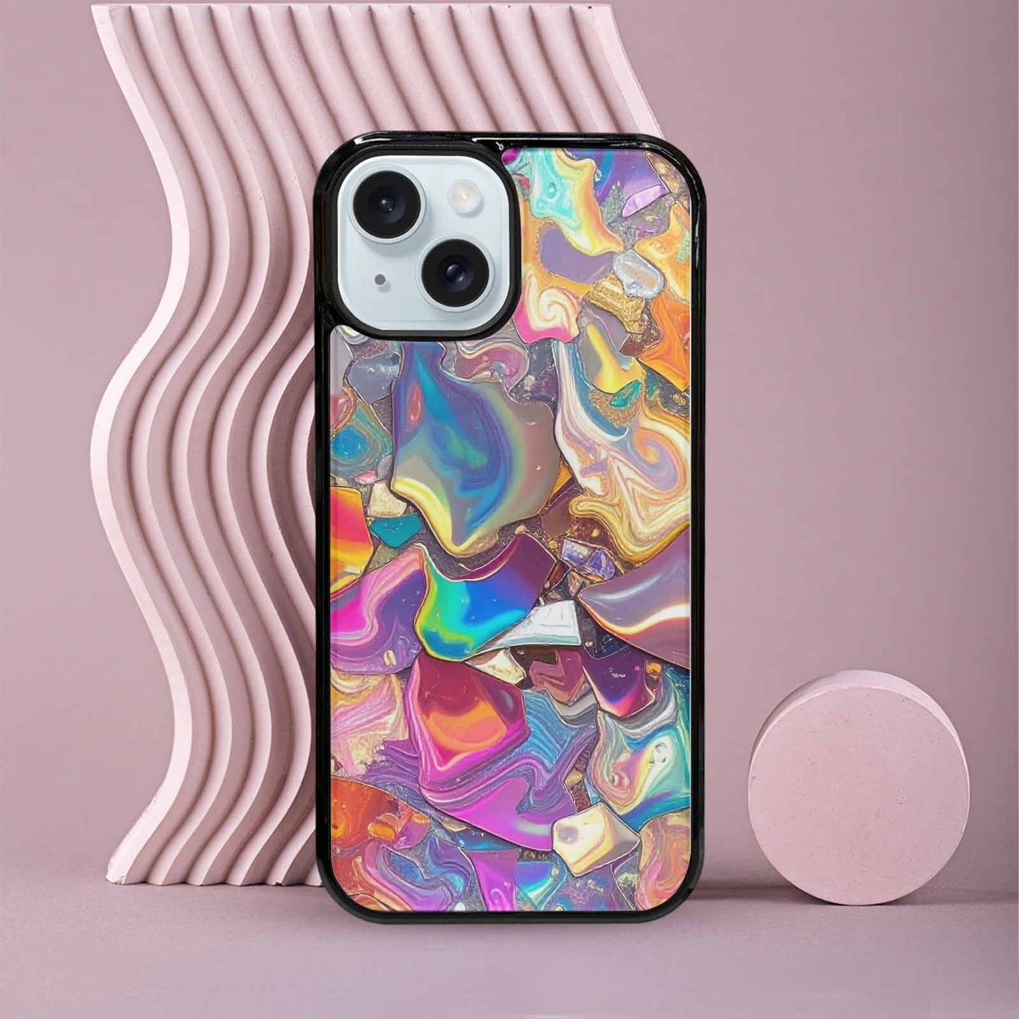 iPhone 15 Case — Holographic Iridescent Shimmer Pattern Hundreds Of, Custom Designed Case Cover