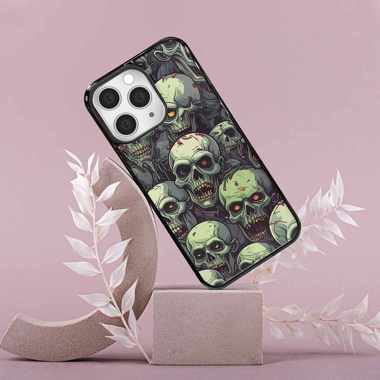 iPhone 15 Pro Max Case — Zombie Head Pattern Hundreds Of Small, Custom Printed Phone Case