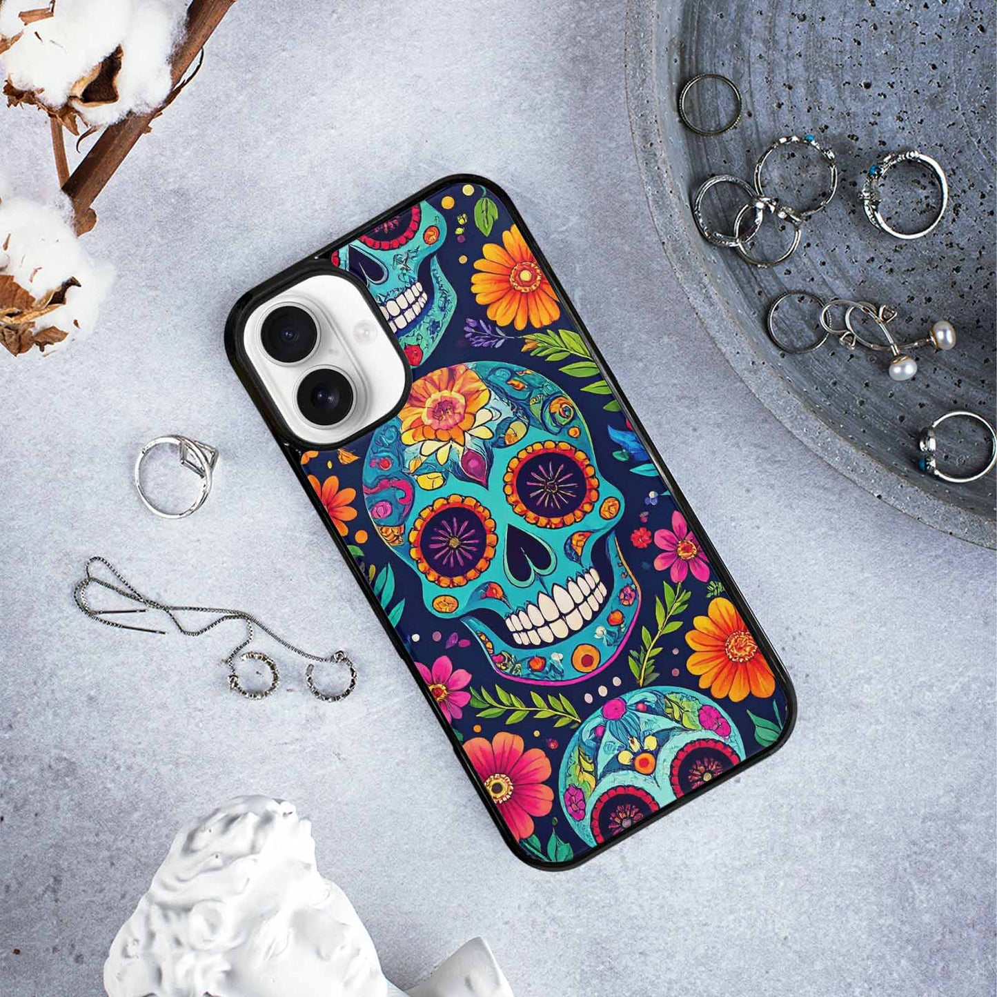 iPhone 16 Plus Case — Rainbow Sugar Skull Weave 3 Personalized, Original Design Phone Case