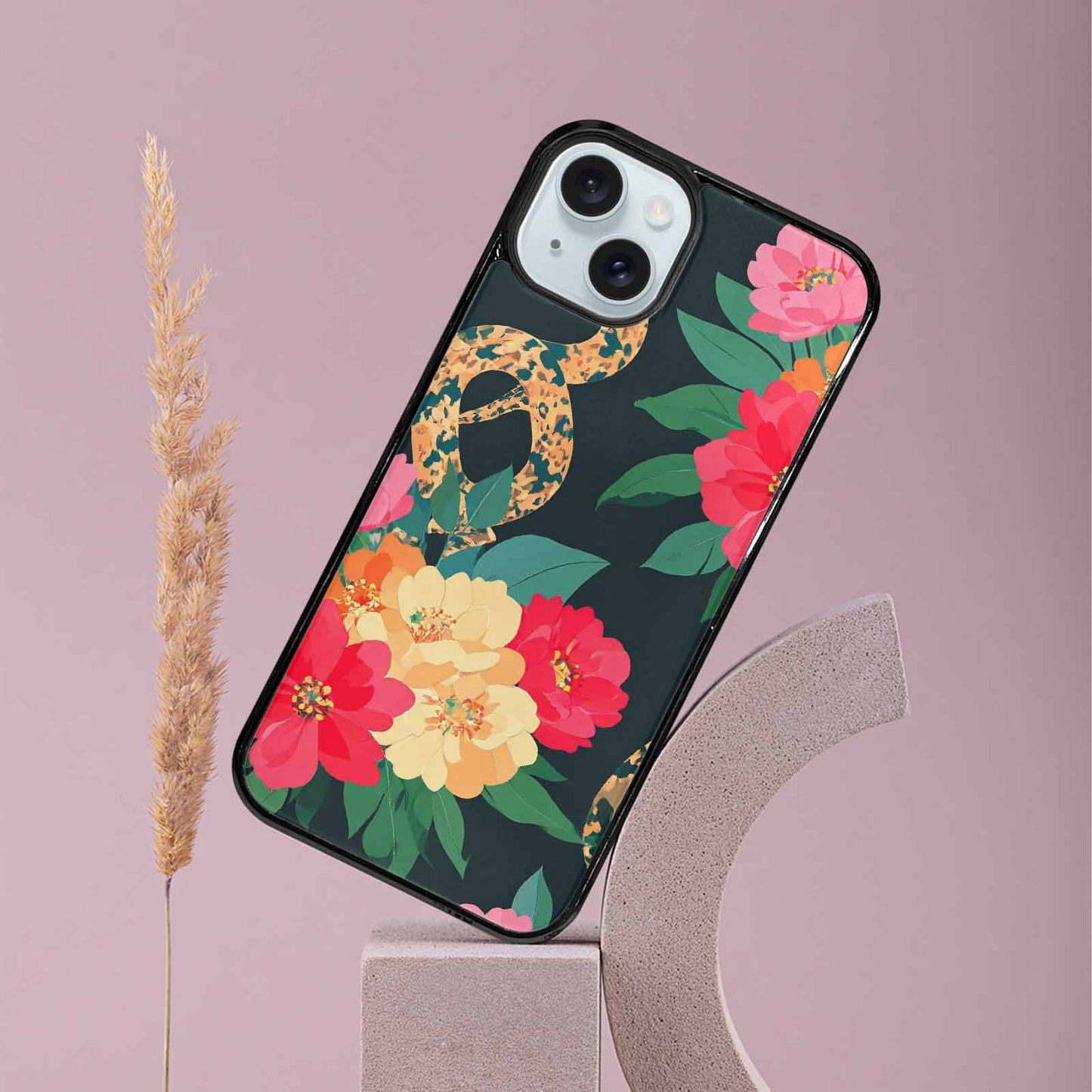 iPhone 15 Plus Case — Floral Snake Print, Custom Printed Phone Case