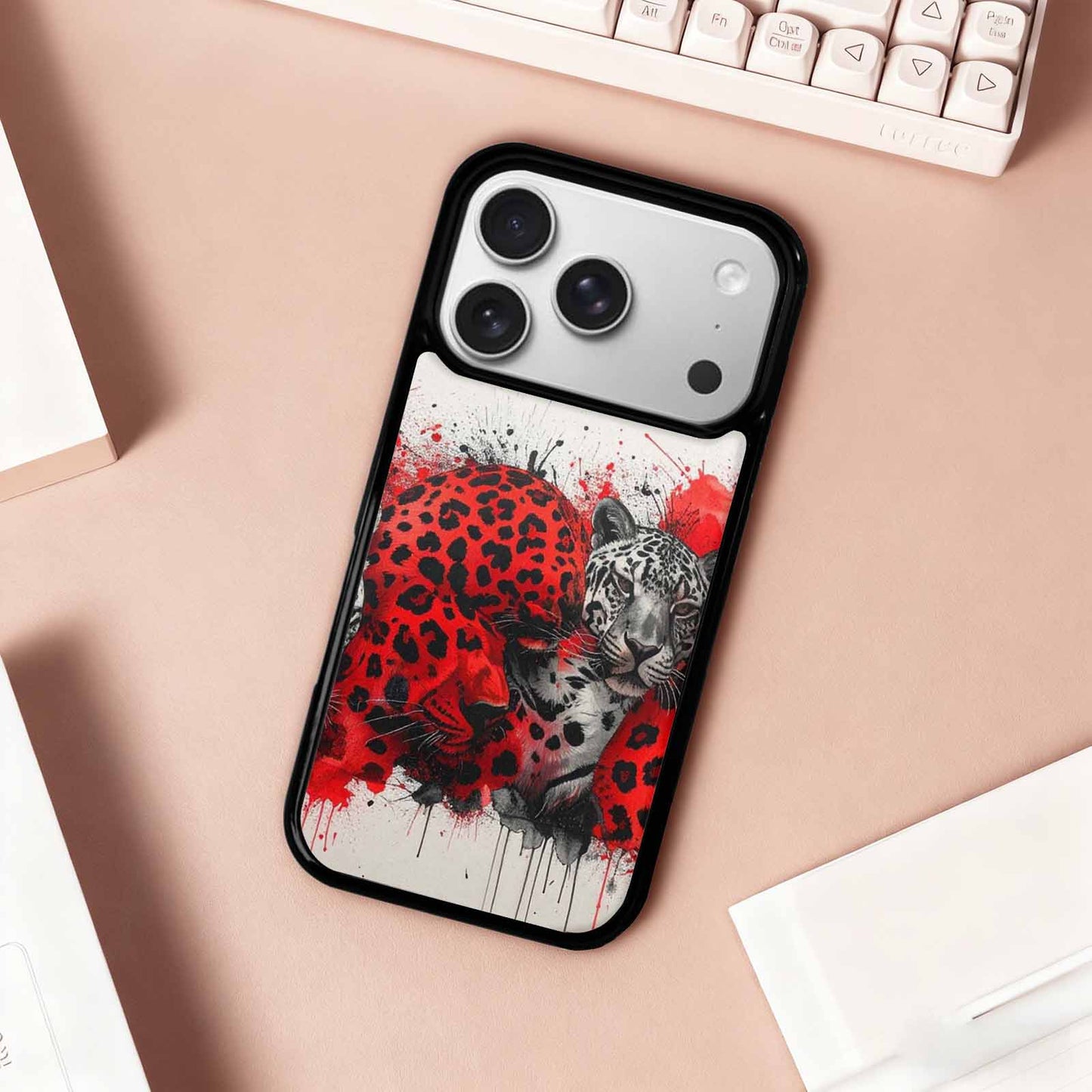 iPhone 17 Pro Case — Animal Print Black Red Ink Animal, Custom Print Case Cover