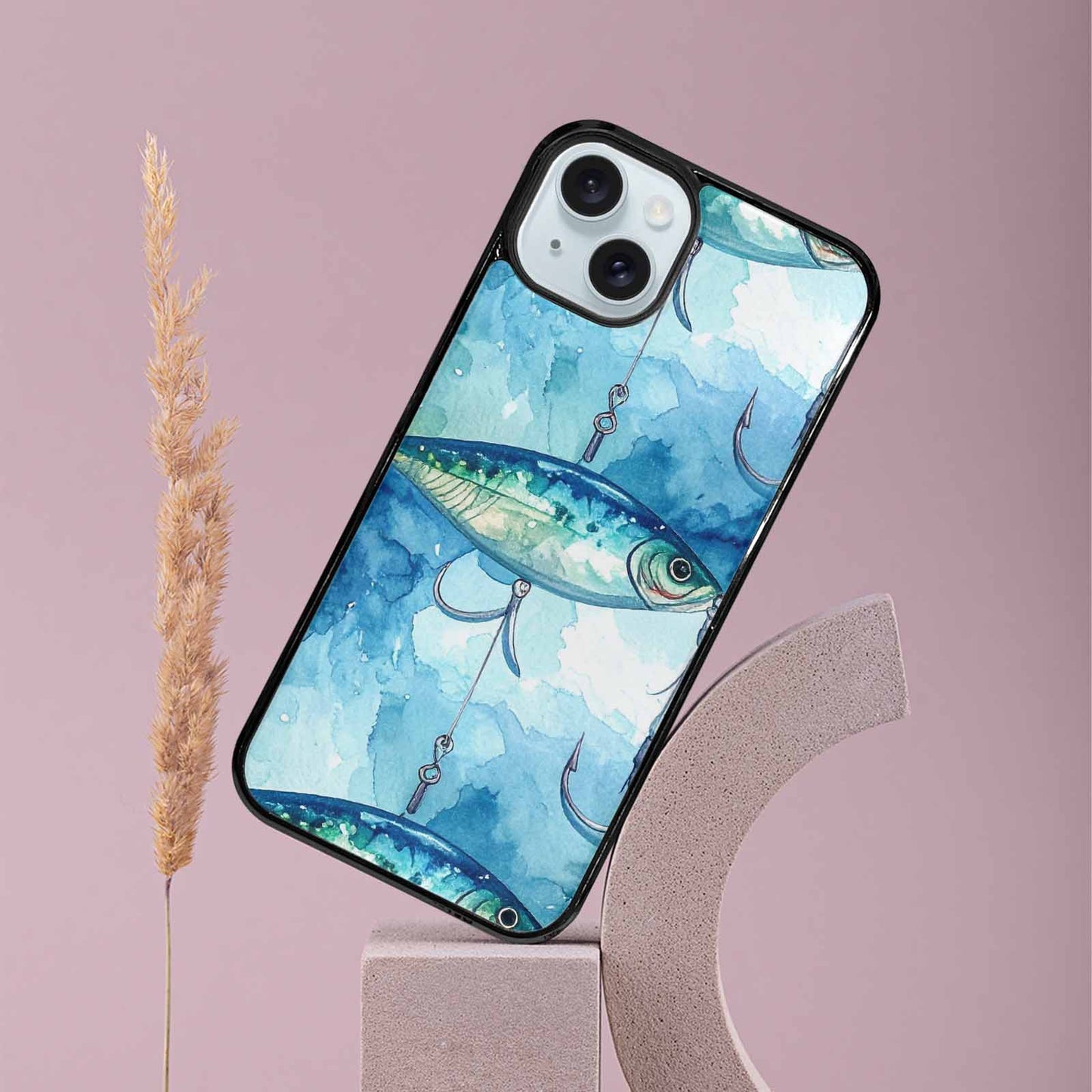iPhone 15 Plus Case — Fishing Lure And Hook Pattern Seamless, Custom Print Case Cover