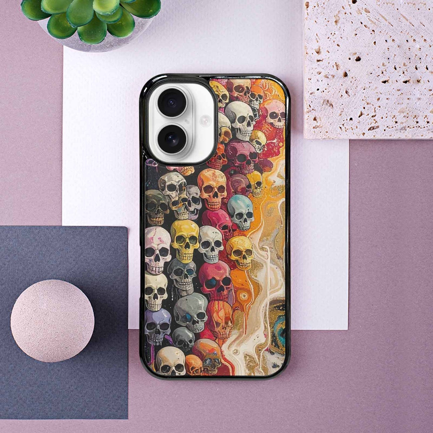iPhone 16 Case — Skulls Marbleskulls Pattern, Custom Print Case Cover