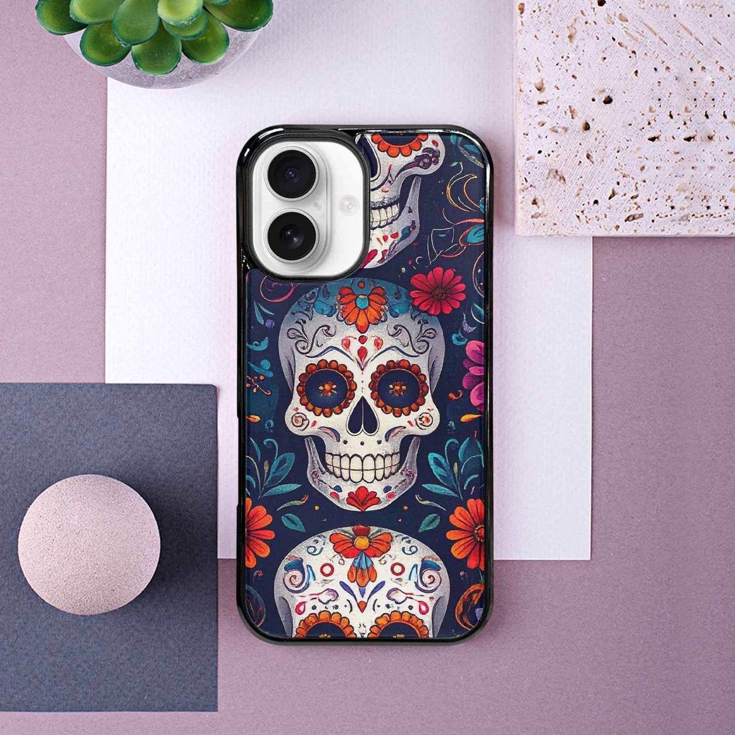 iPhone 16 Case — Day Dead Sugar Skull Art 100s, Custom Art Phone Cover