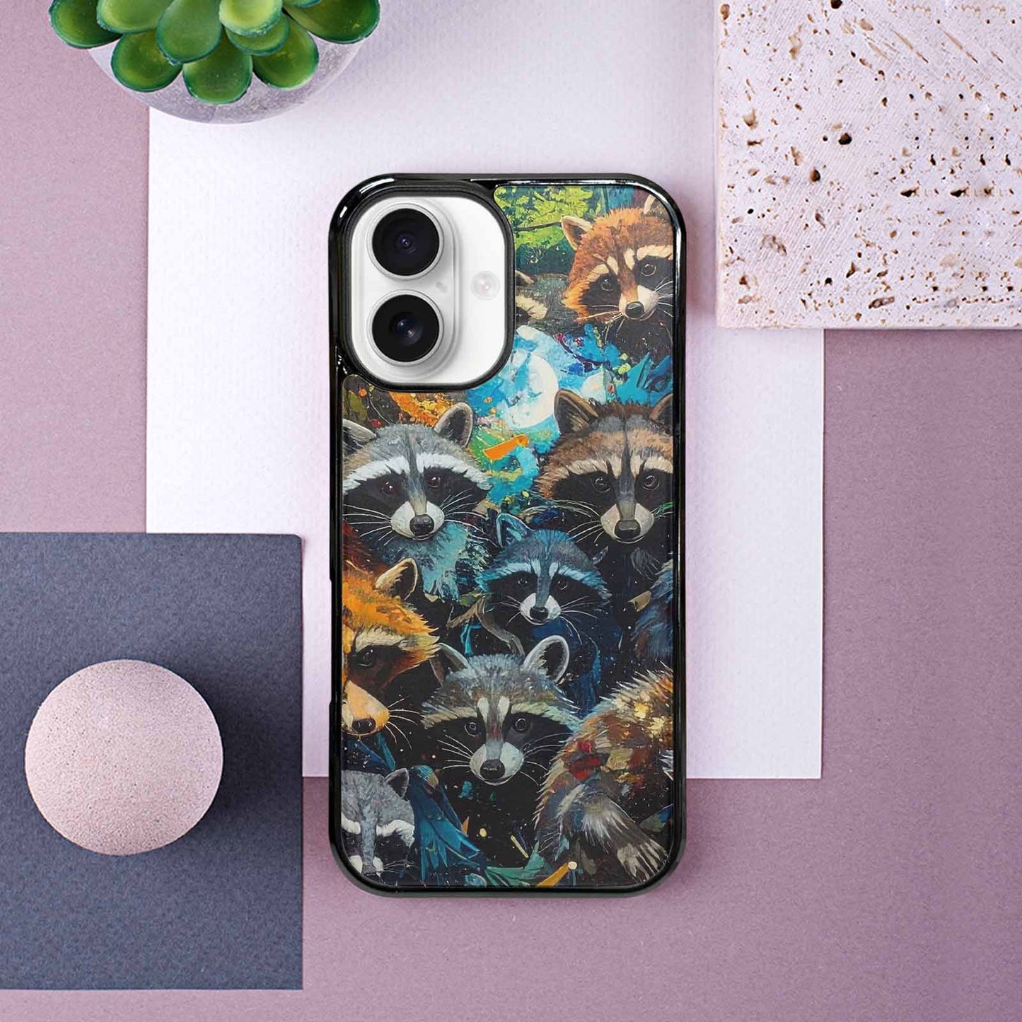 iPhone 16 Case — Raccoon Bandit Raccoon Bandit Pattern Hundreds, Custom Made Phone Cover