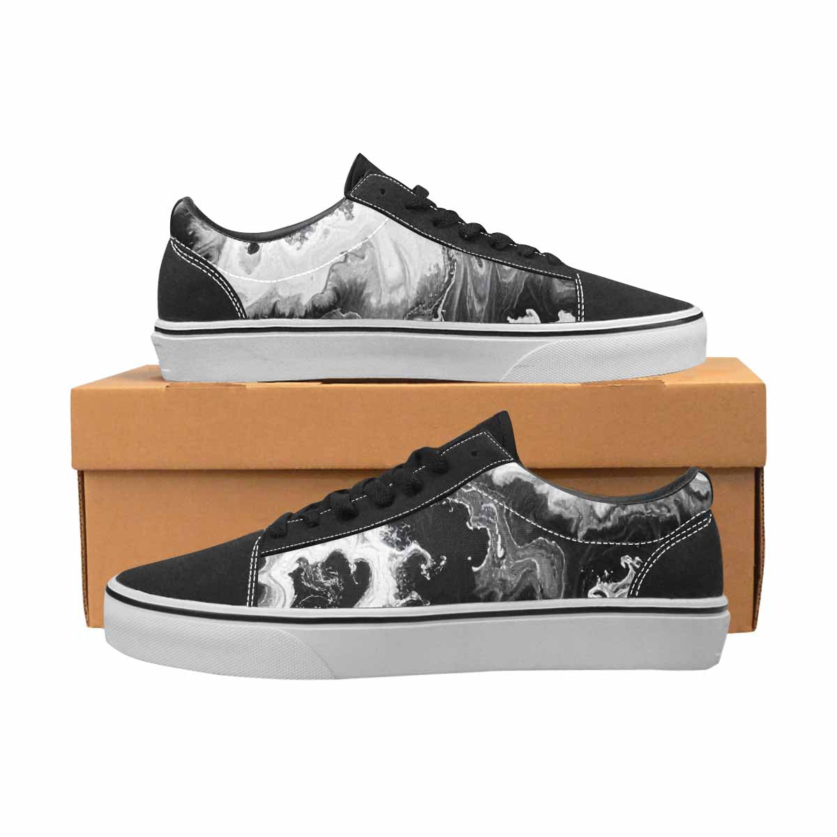 WOMEN'S Tie Dye Acid Wash Black White Canvas Lace-Up Neon Fantasy Custom Shoes