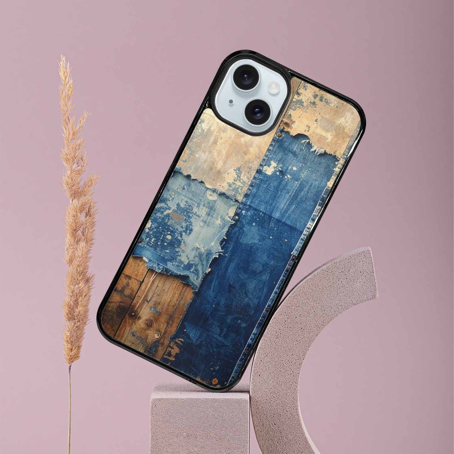 iPhone 15 Plus Case — Denim Distressed Textures Print Edge To, Custom Phone Case