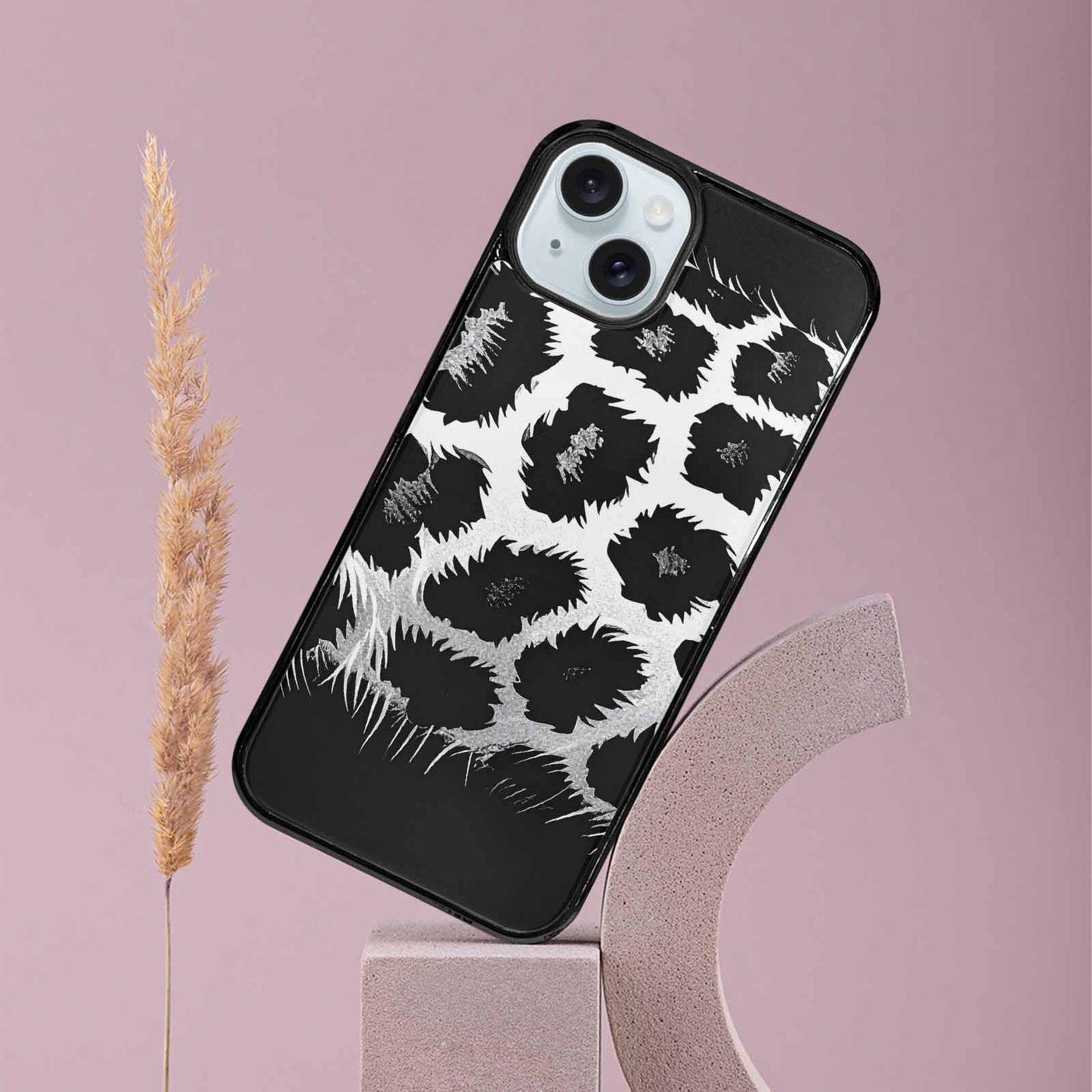 iPhone 15 Plus Case — Leopard Print Black And White Style, Custom Art Phone Cover