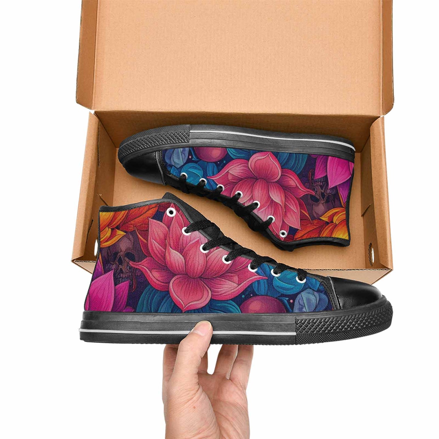 WOMEN'S Lotus Skulls High Top Canvas Dreamcore Sneakers