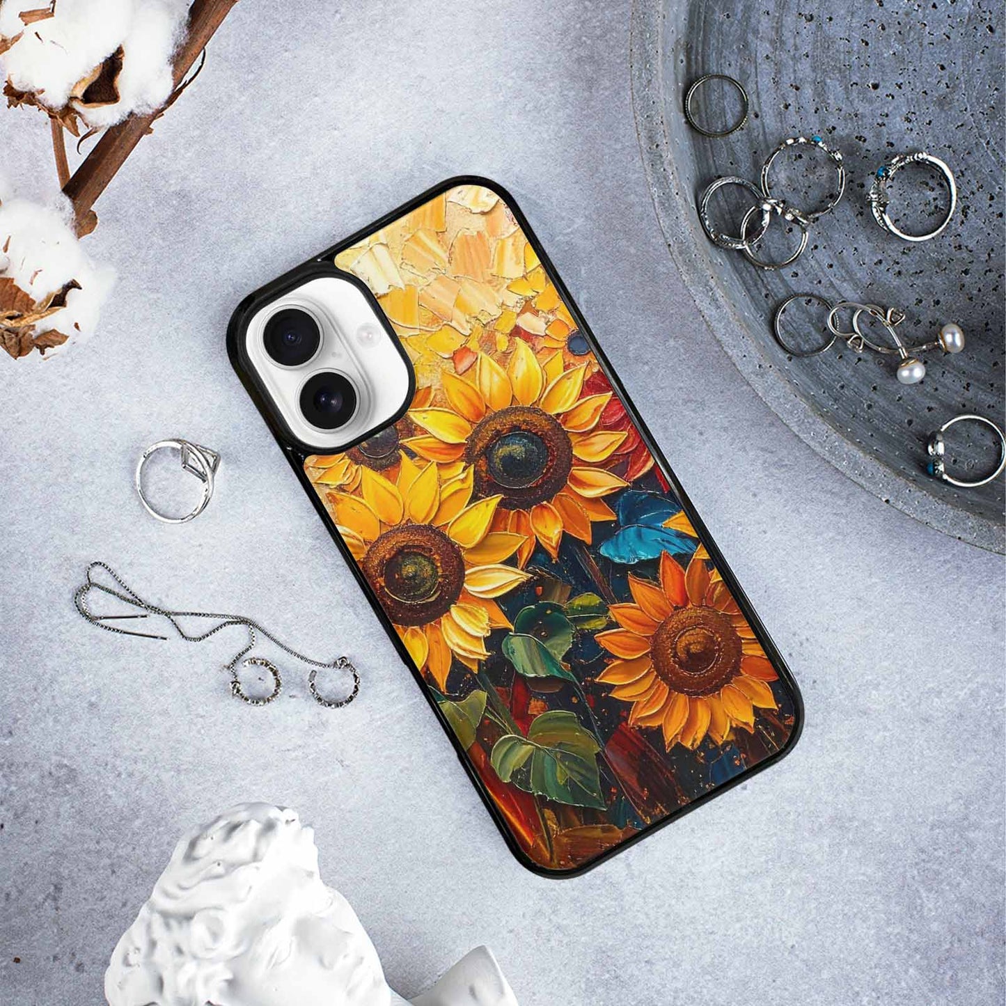 iPhone 16 Plus Case — Impressionist Sunflower Brushstroke Pattern Hundreds Of, Custom Printed Phone Case
