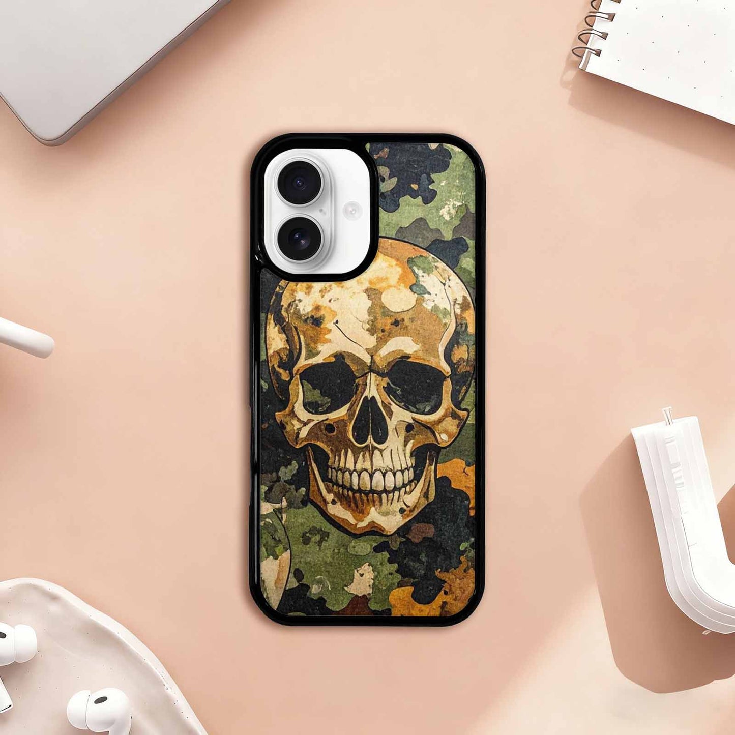 iPhone 17 Case — Military Camo Texture Combined Gothic Skulls, Original Design Phone Case