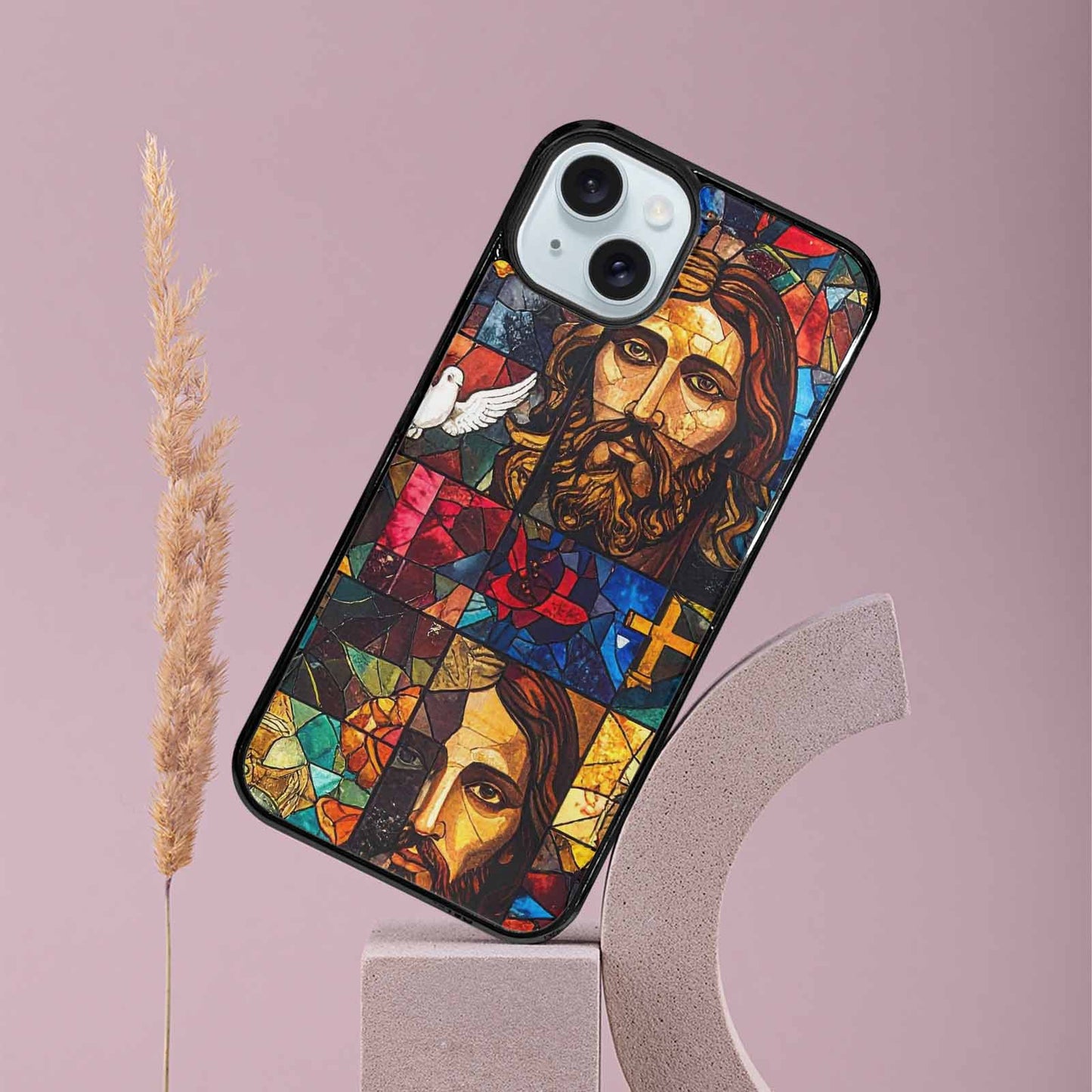 iPhone 15 Plus Case — Jesus Face Small Cross And Faith, Custom Designed Case Cover