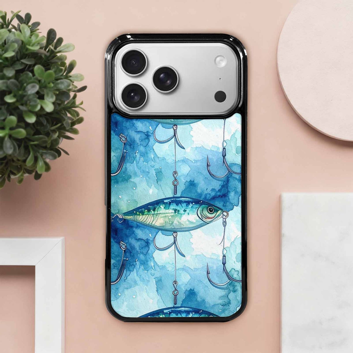 iPhone 17 Pro Max Case — Fishing Lure And Hook Watercolor Abstract, Custom Made Phone Cover