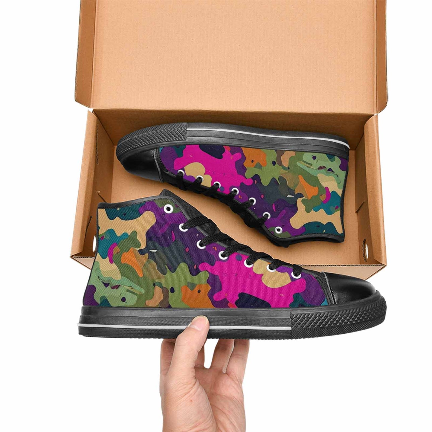MEN'S Military Camouflage Blotch High Top Canvas Wallpaper Art Shoes
