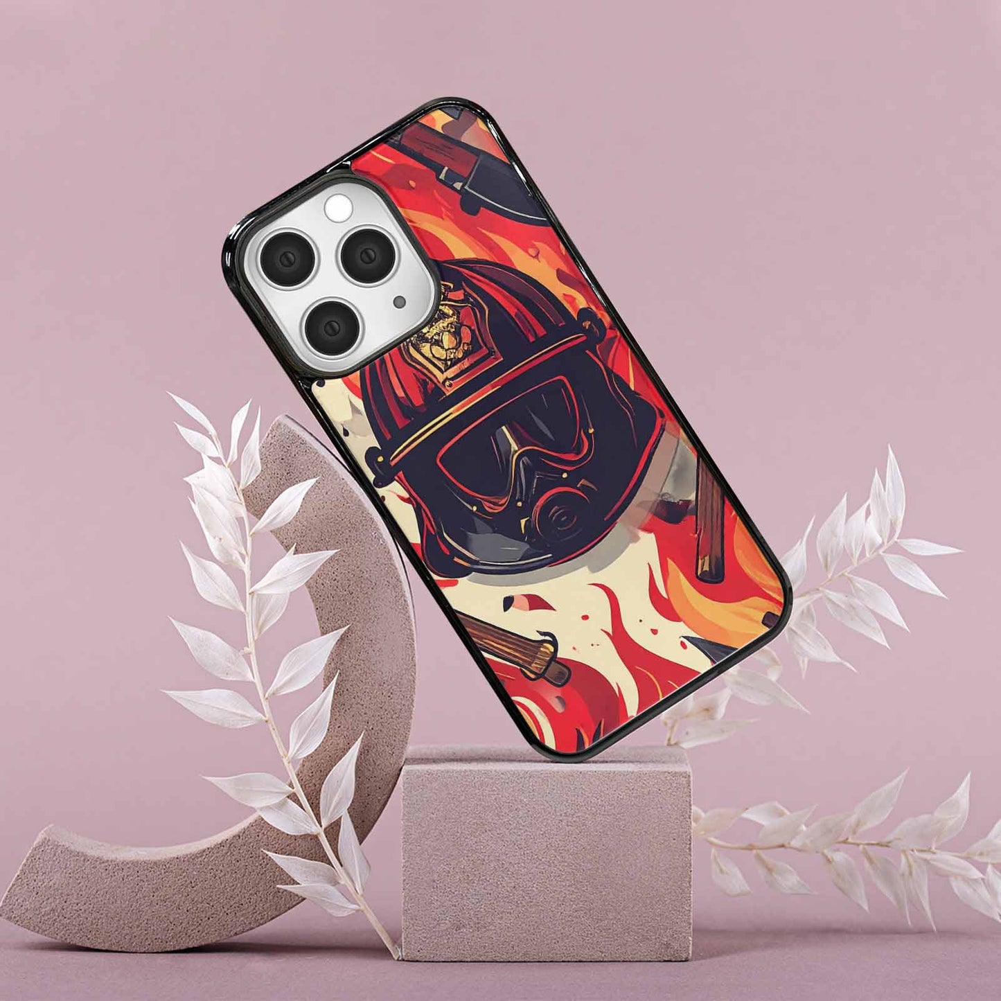 iPhone 15 Pro Max Case — Firefighter Pattern Flames Axes Helmets Seamless, Custom Phone Case