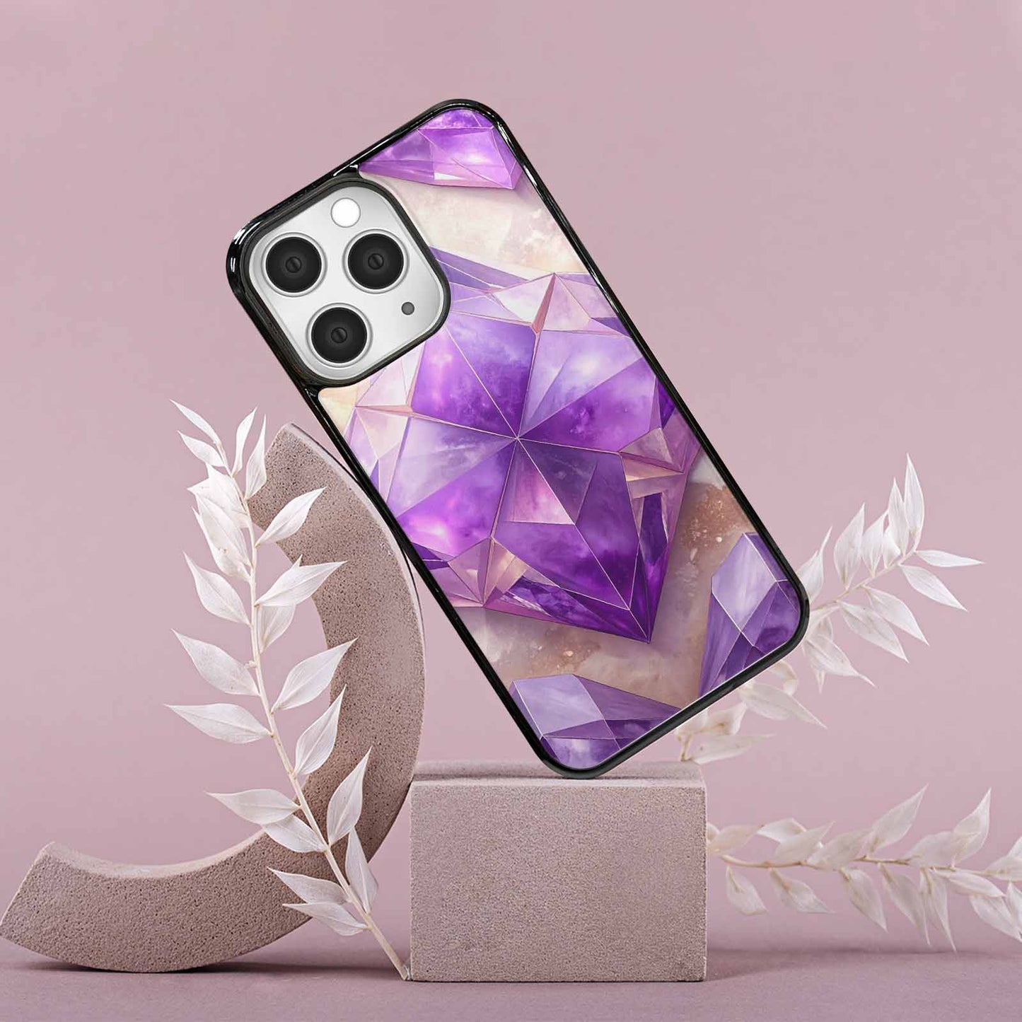 iPhone 15 Pro Max Case — Amethyst Crystal Art Pattern, Unique Phone Case Design