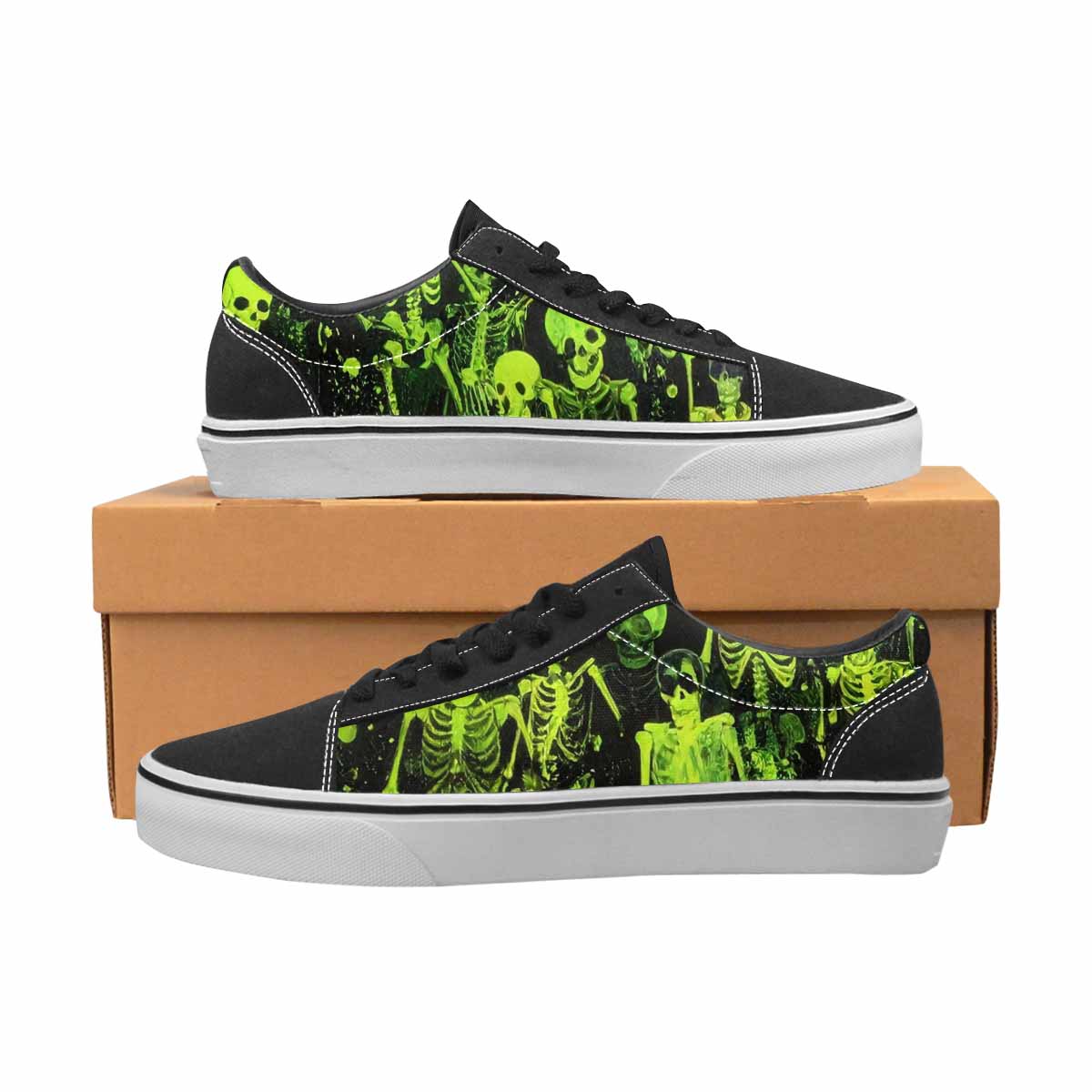 WOMEN'S Skeletons × Neon Green Lace-Up Canvas Wallpaper Art Custom Sneakers