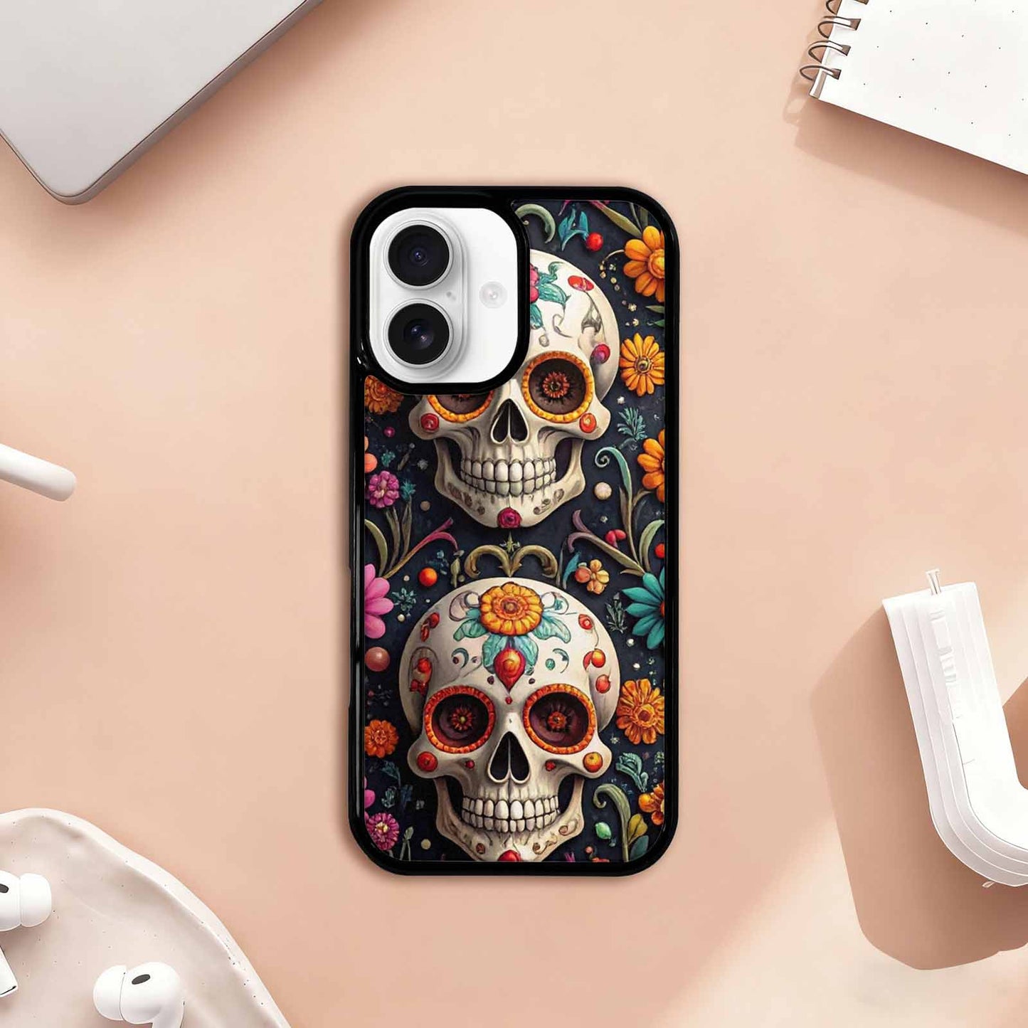 iPhone 17 Case — Greyscale Black And White Gothic Skulls, Personalized Phone Case