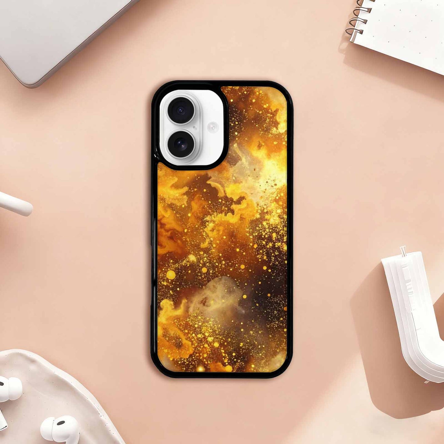 iPhone 17 Case — Galaxy Art Golden Cosmic Galaxy Space, Custom Printed Phone Case