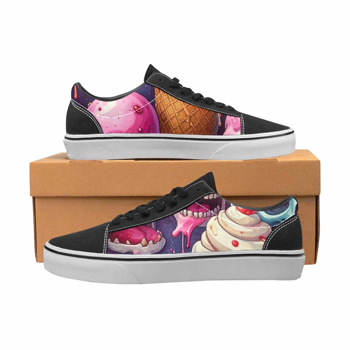 WOMEN'S Ice Cream Monsters Lace-Up Canvas Dark Academia Custom Sneakers