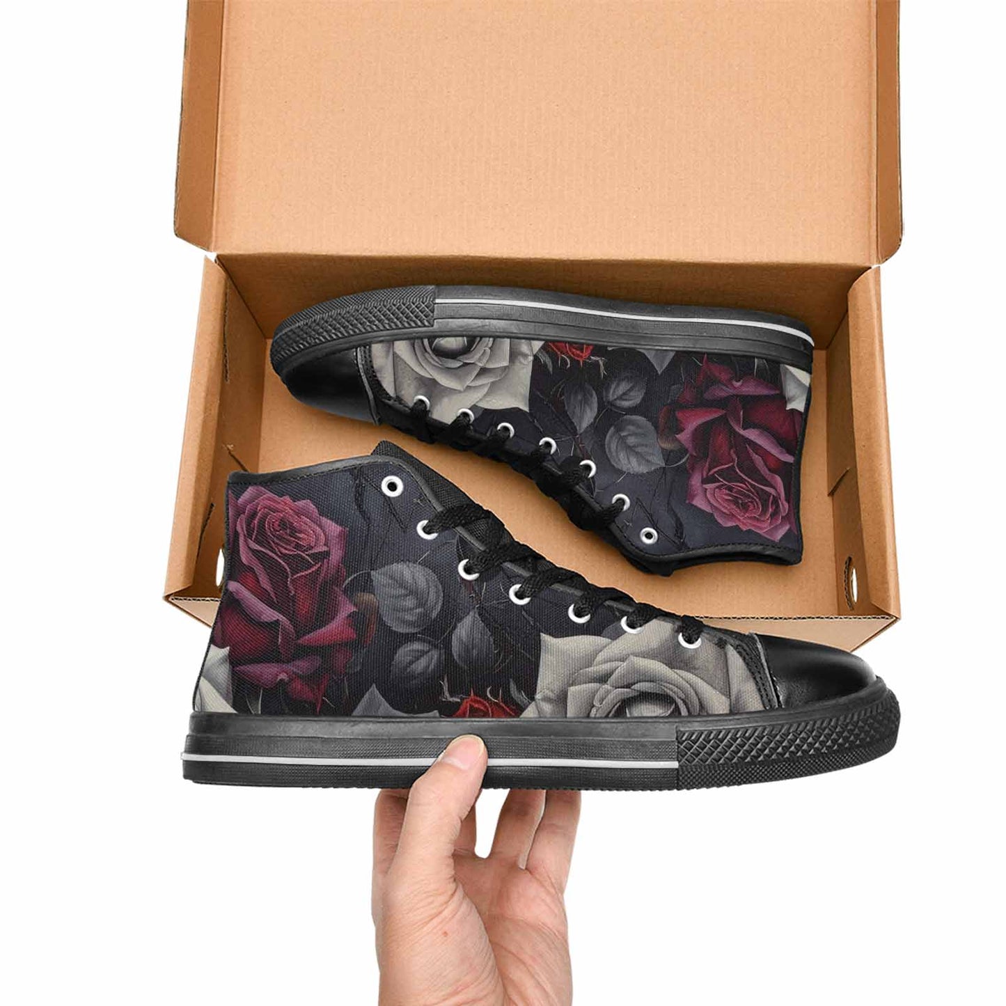 MEN'S Black Gothic Rose High Top Canvas Aesthetic Sneakers
