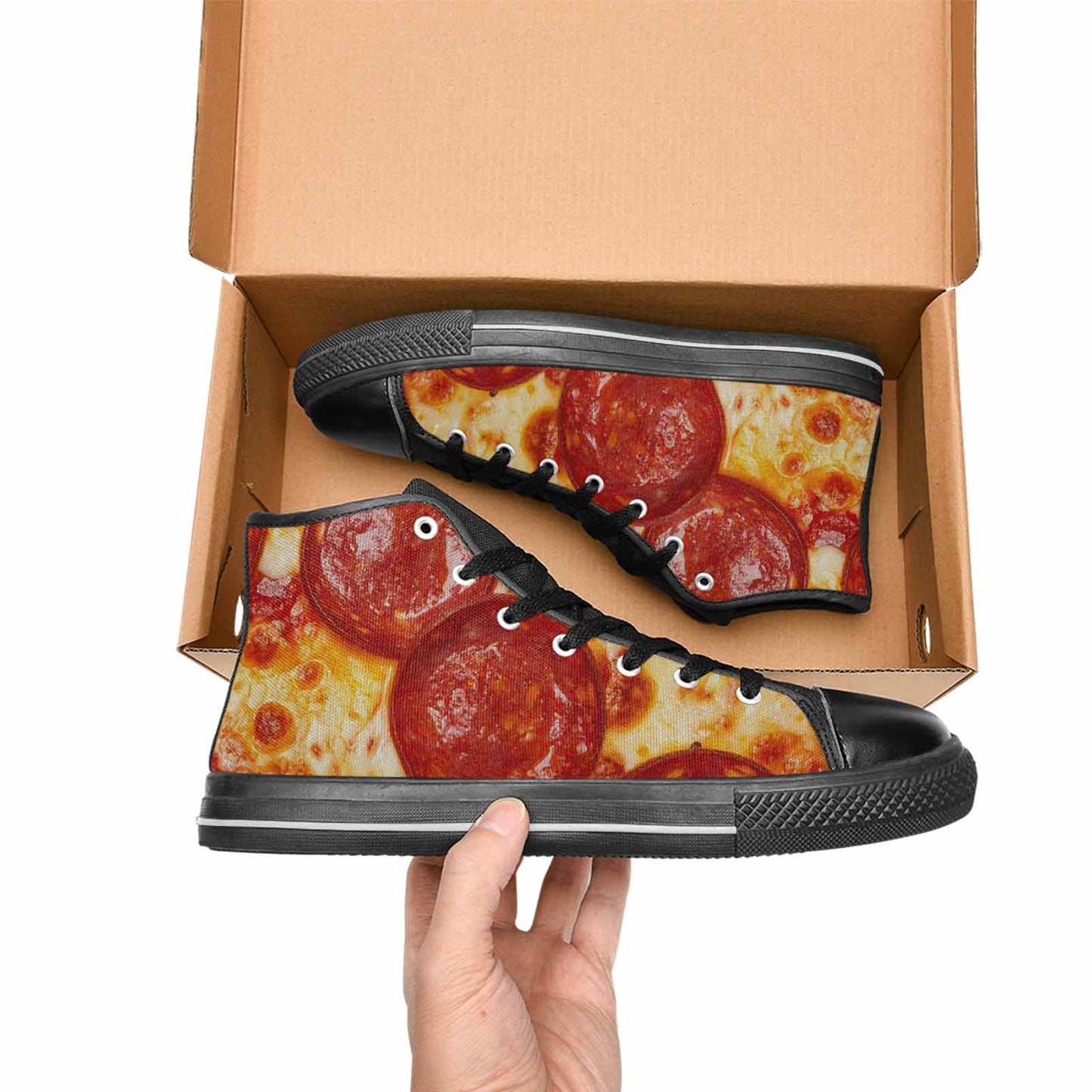WOMEN'S Pepperoni Pizza Print High Top Canvas Grunge Custom Shoes
