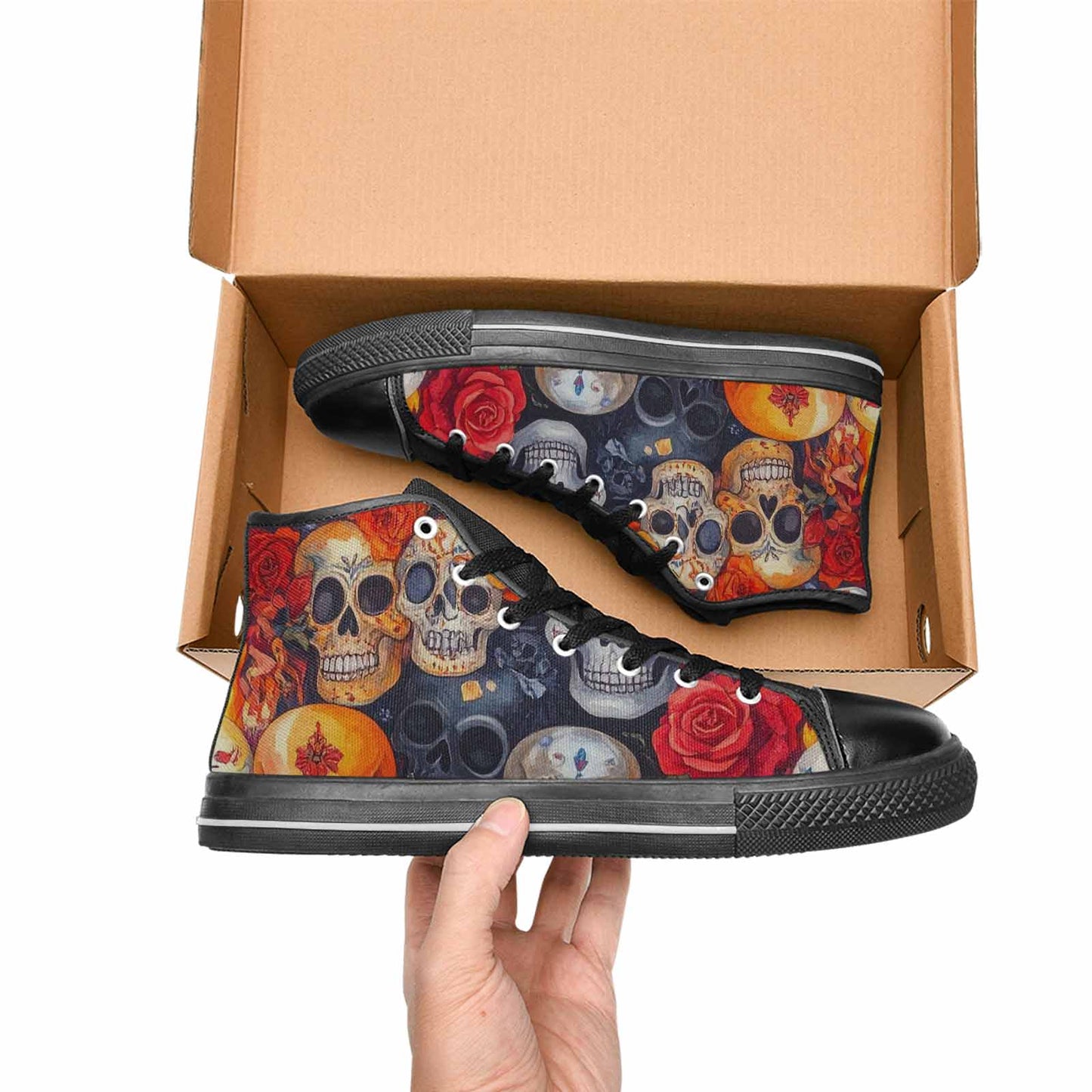 MEN'S Skull High Top Canvas Vibrant Chaos Custom Shoes
