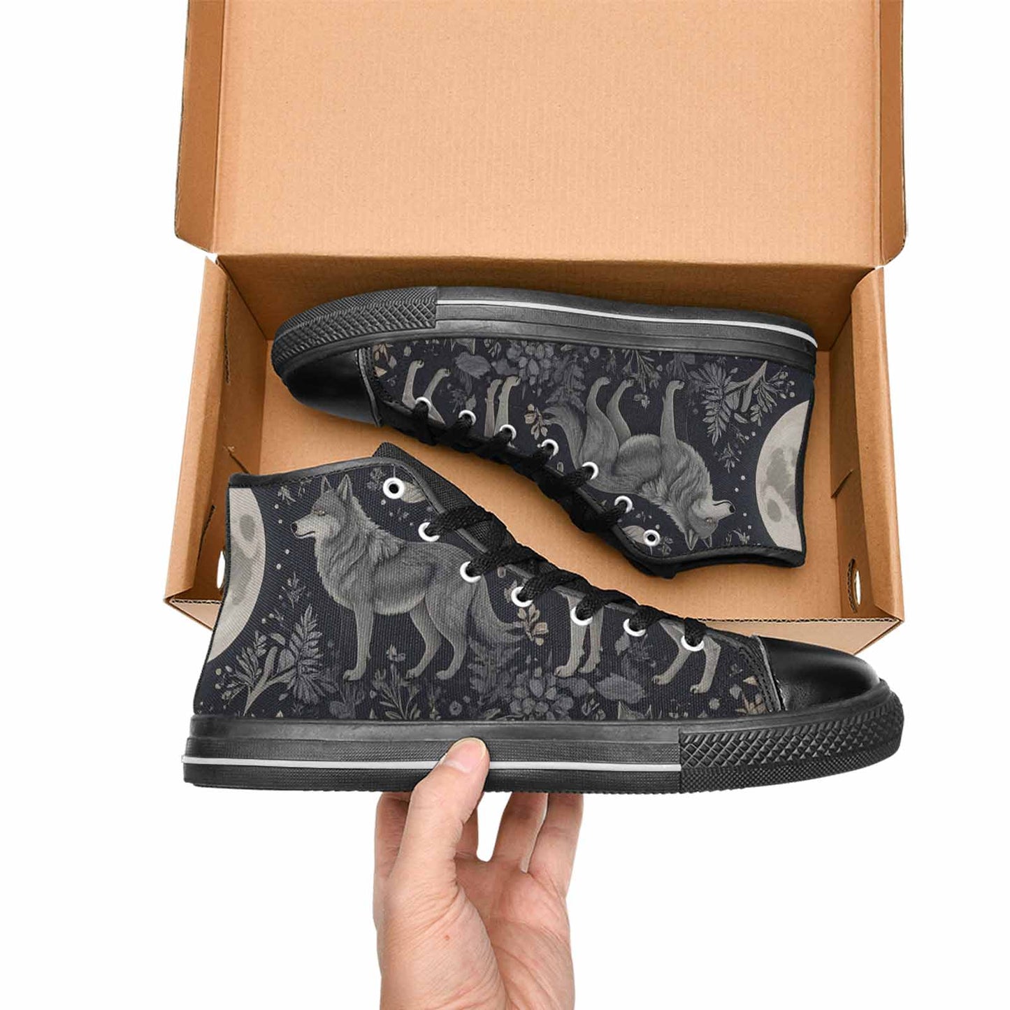 WOMEN'S Wolves Everywhere Collage High Top Canvas Cottagecore Shoes