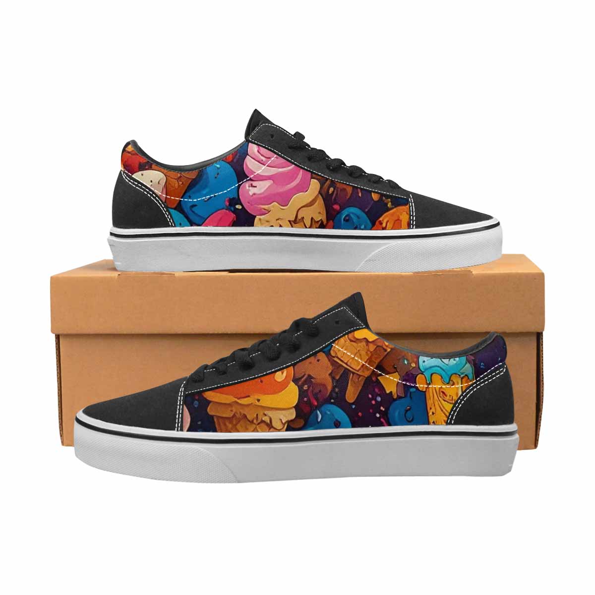 WOMEN'S Ice Cream Motif Ice Lace-Up Canvas Kaleidoscope Sneakers