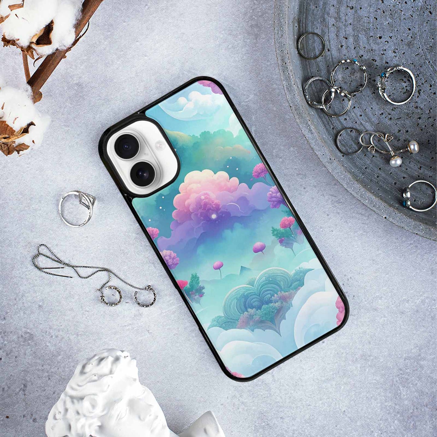 iPhone 16 Plus Case — Surrealist Dreamscape Illustration Pattern, Custom Print Case Cover