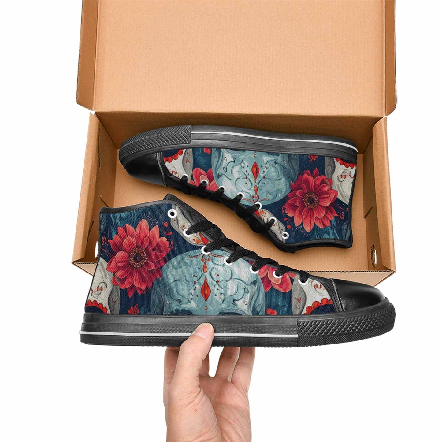 WOMEN'S Marble Skull High Top Canvas Neon Fantasy Shoes