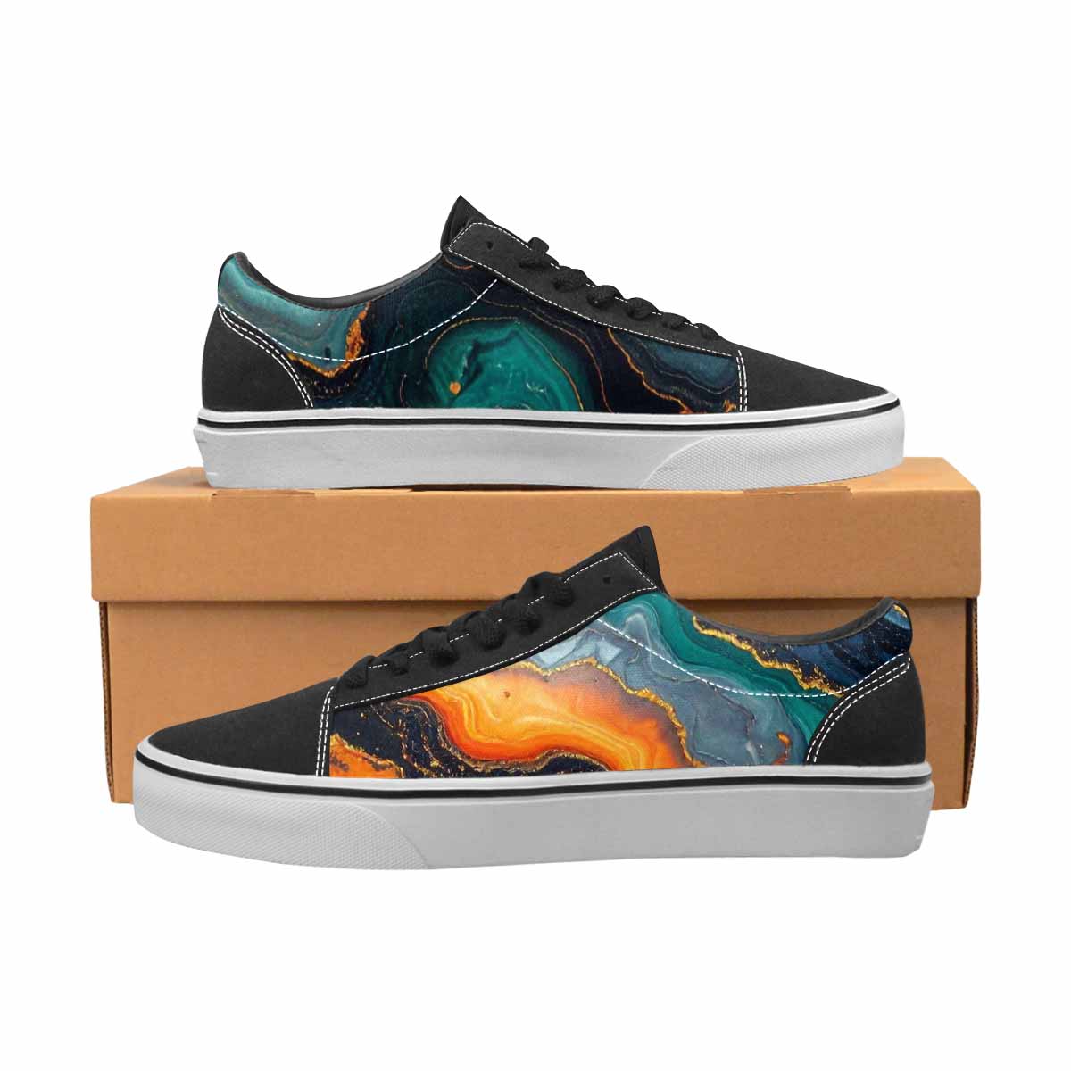 MEN'S Marble Dark Canvas Lace-Up Vibrant Chaos Custom Shoes