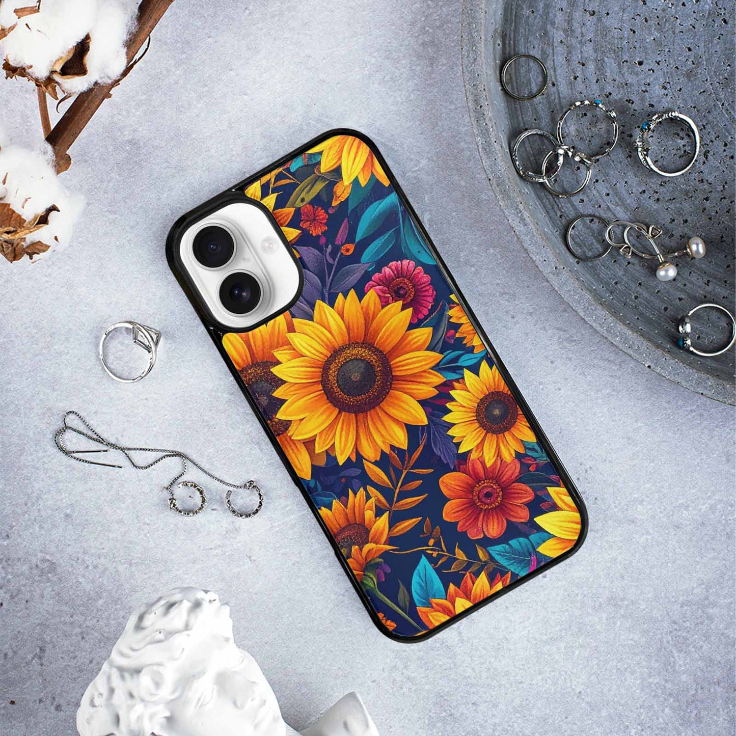 iPhone 16 Plus Case — Sunflower Skulls Print Custom, Custom Phone Case