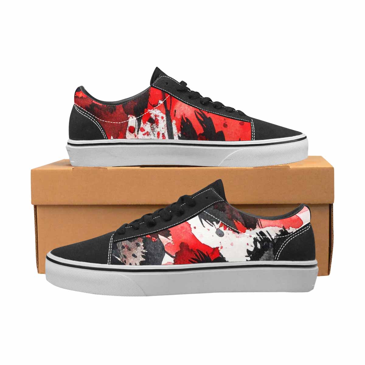 WOMEN'S Animal Print (black & Lace-Up Canvas Kaleidoscope Custom Sneakers