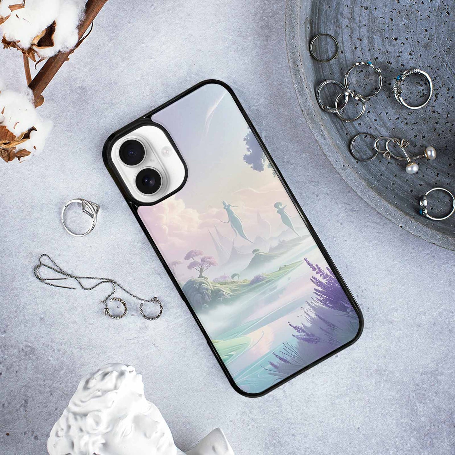 iPhone 16 Plus Case — Surrealist Dreamscape Illustration Pattern, Custom Phone Case