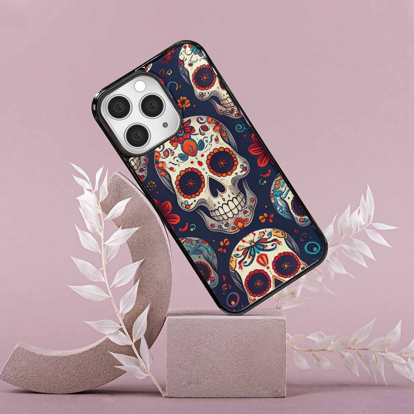iPhone 15 Pro Max Case — Day Dead Sugar Skull Art 100s, Custom Art Phone Cover